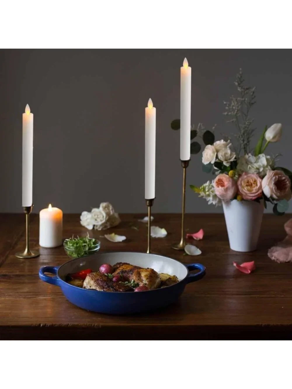 Set of 4 Ivory Flameless Taper Candles with Remote & Timer | Battery Operated